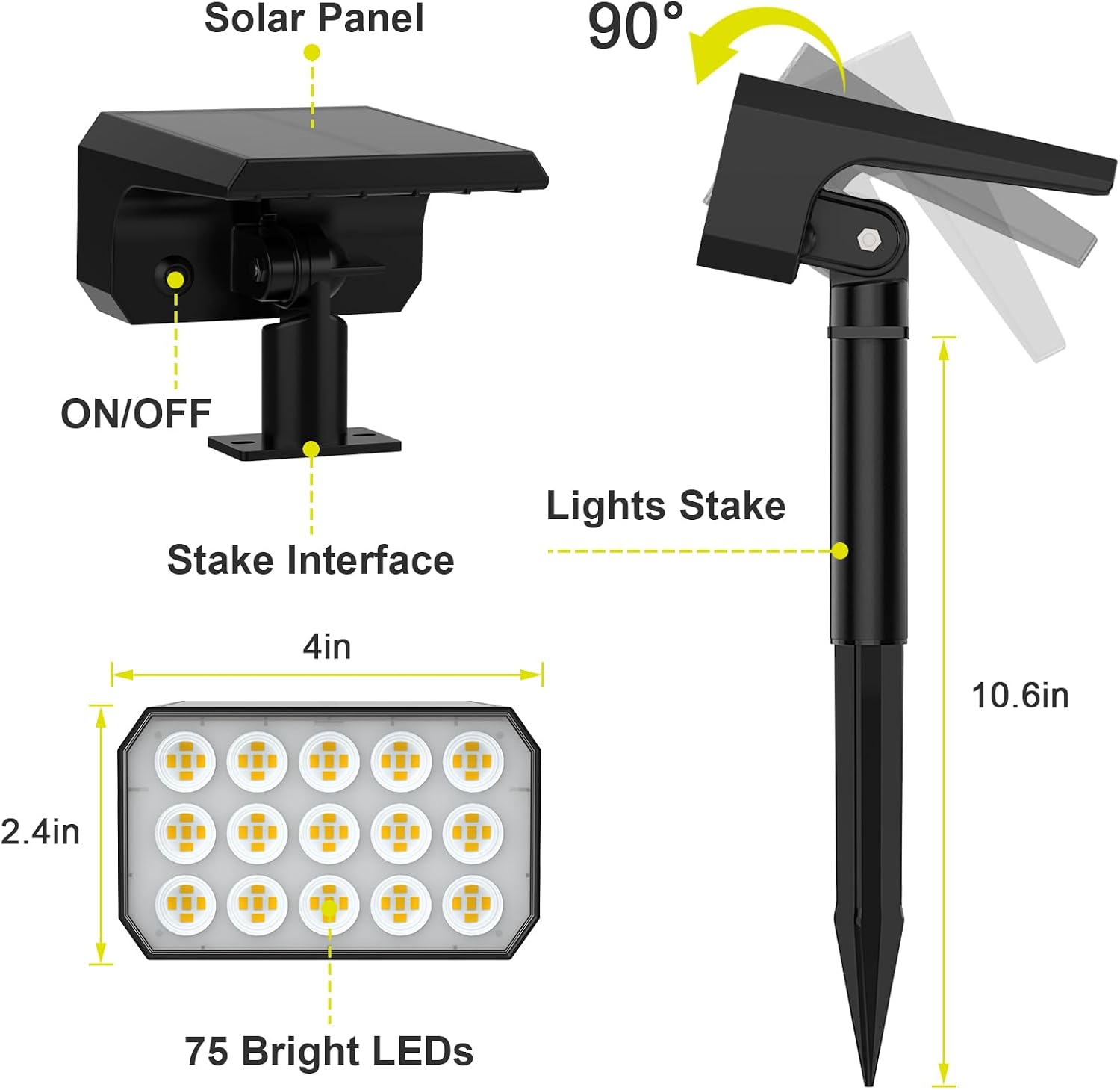 Solar Spotlights, 8 Pack, IP67, 75 LEDs