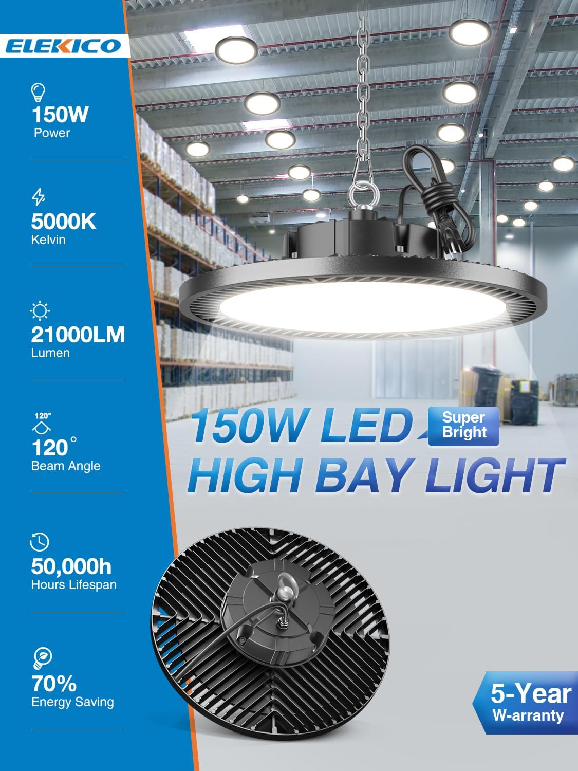 UFO High Bay Shop Light, 150 W, 10 Pack